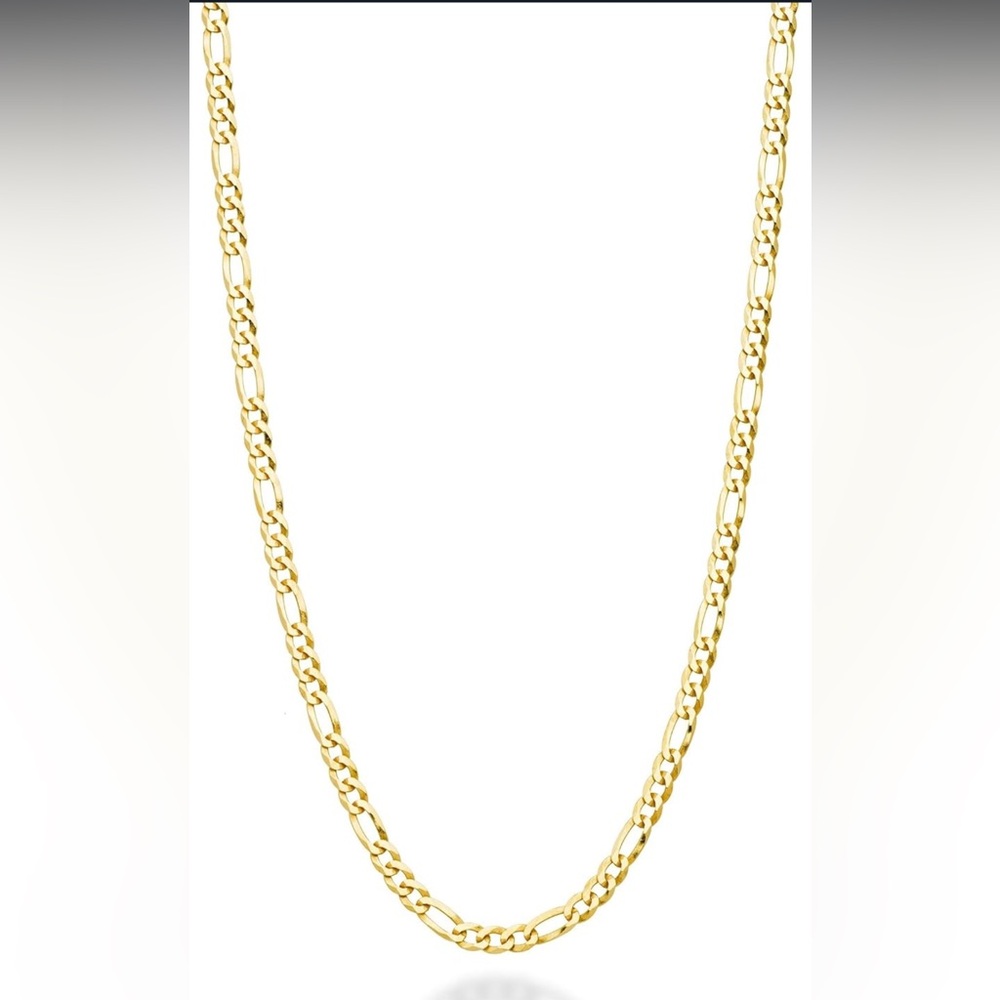 18K Gold Plated 925 Sterling Silver Italian 3mm Diamond-Cut Figaro Link Chain